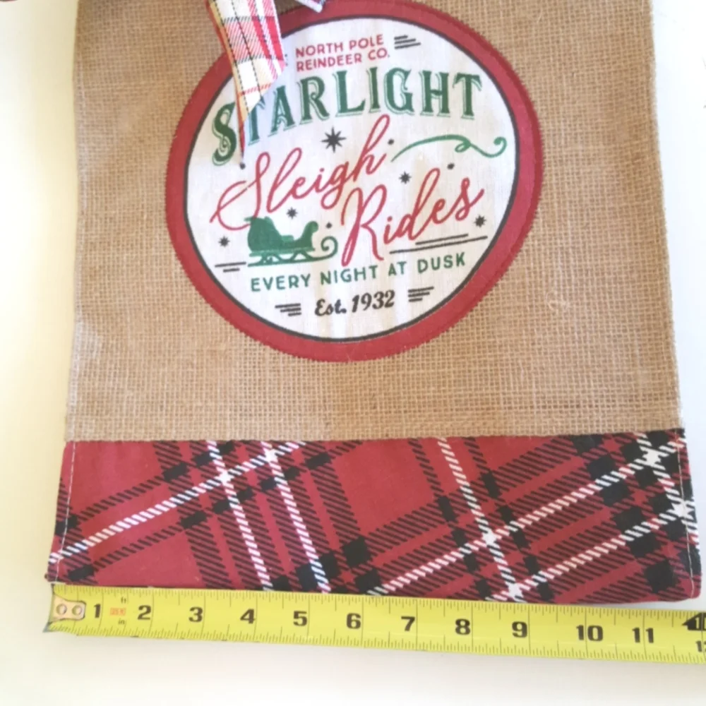 Jute Red Plaid Shopping Tote Bag Christmas Country Rustic Cabin Retro